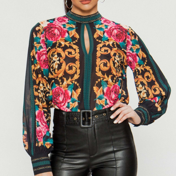 Jealous Tomato Tops - Jealous Tomato Floral Bodysuit Last 1 Size Small